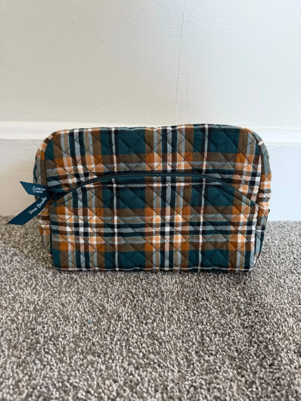Vera Bradley Quilted Plaid Tote and Cosmetic Pouch in Teal, Brown, White - Picture 5 of 6